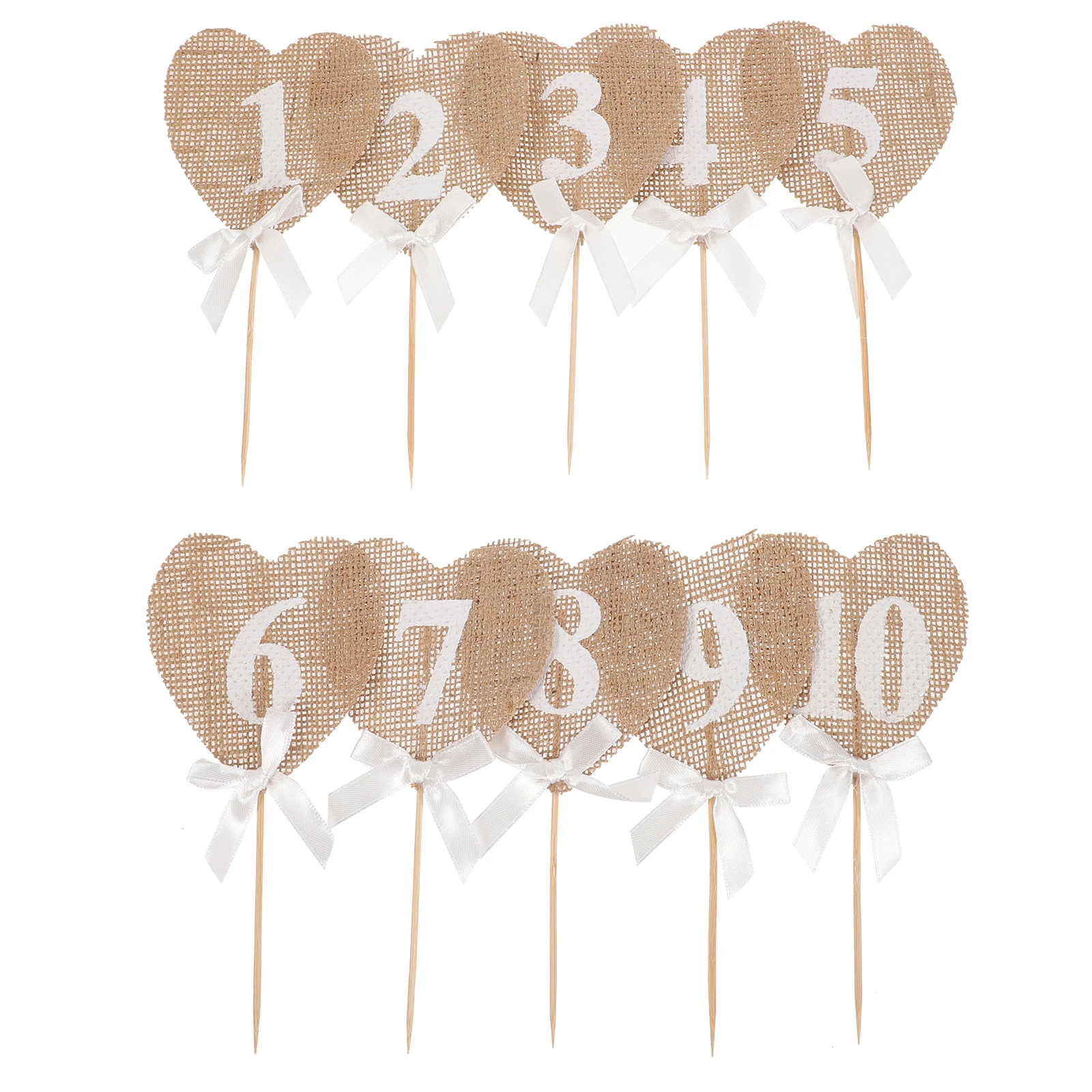 10pcs Wedding Numbers Vintage Burlap Banners Rustic Jute Heart Shape Cards 1-10 Wedding Table Numbers Decor Brown 18X8.5Cm
10pcs Wedding Numbers Vintage Burlap Banners Rustic Jute Heart Shape Cards 1-10 Wedding Table Numbers Decor Brown 18X8.5Cm