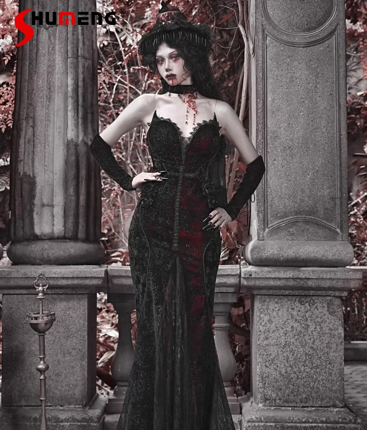Subculture Y2k Goth Dark Fishtail Dress Female Slim-Fit Elegant Halloween Cosplay Long Dress Lace Heavy Industry Bodycon Dress
Subculture Y2k Goth Dark Fishtail Dress Female Slim-Fit Elegant Halloween Cosplay Long Dress Lace Heavy Industry Bodycon Dress