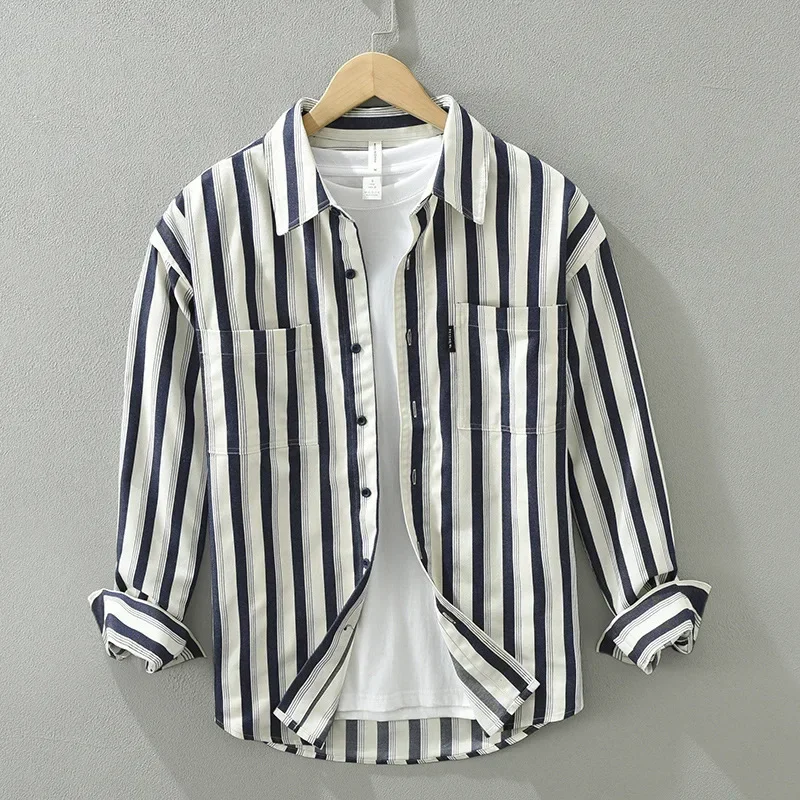 Korean Style MensStriped Shirt Long Sleeve Spring Summer Daily Casual Shirts Double Pockets Lapel Shirt Loose Shirts Male Youth
Korean Style MensStriped Shirt Long Sleeve Spring Summer Daily Casual Shirts Double Pockets Lapel Shirt Loose Shirts Male Youth