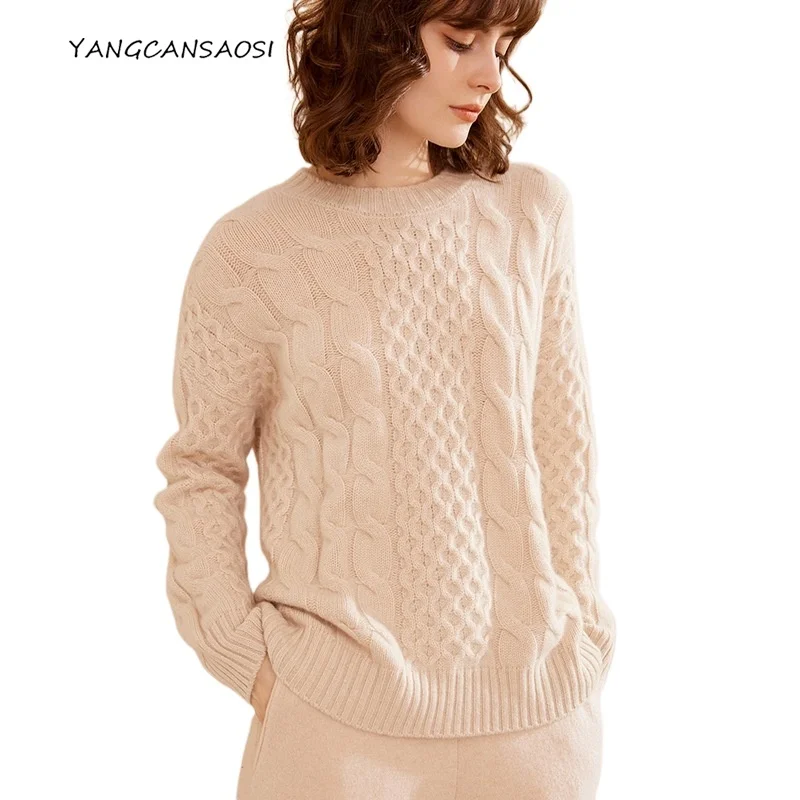 Women's Autumn/Winter Clothing Lazy Style 100% Cashmere Women's Round Neck Twisted Flower Thick Casual Simple Cashmere Sweater
Women's Autumn/Winter Clothing Lazy Style 100% Cashmere Women's Round Neck Twisted Flower Thick Casual Simple Cashmere Sweater