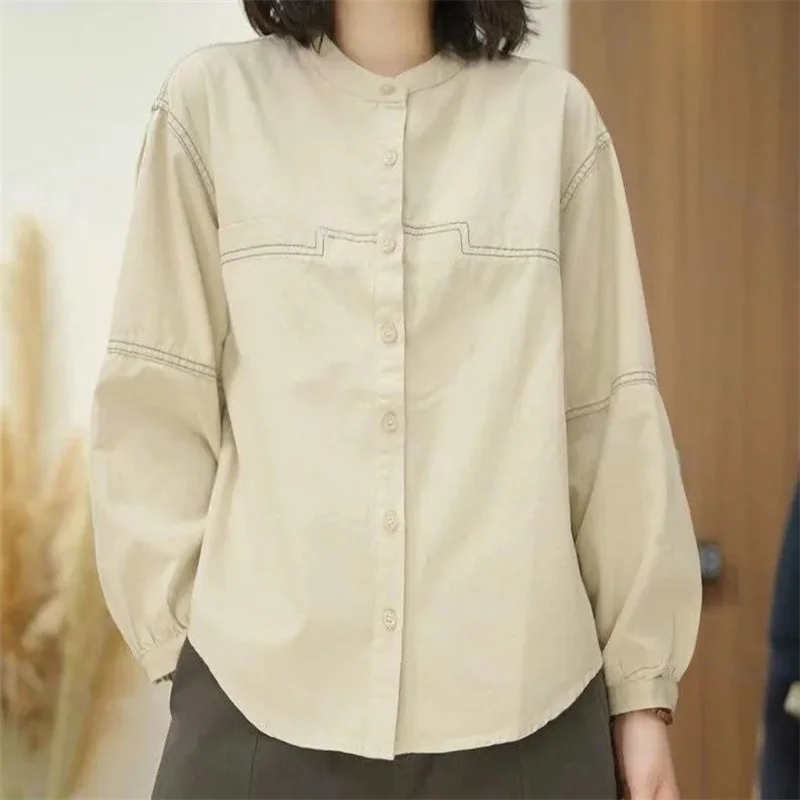 French Women Round Neck Shirt Coat Spring Female Solid Color Casual Blouse Tops Summer Ladies Fashion Long Sleeves Loose Shirt
French Women Round Neck Shirt Coat Spring Female Solid Color Casual Blouse Tops Summer Ladies Fashion Long Sleeves Loose Shirt