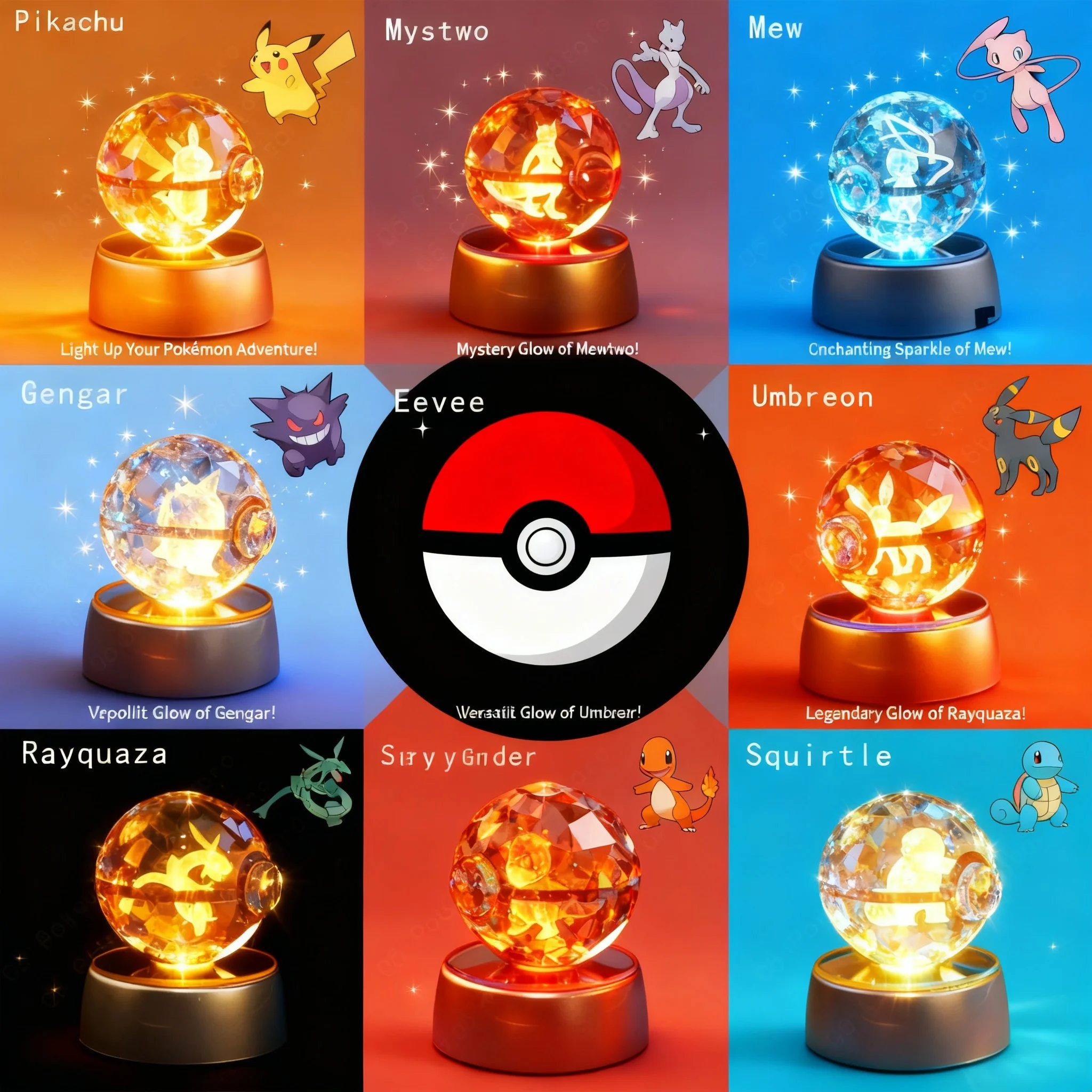 Pokemon Pikachu Mewtwo Mew Gengar Pokeball Crystal Ball 3D Night Light Lamp Glass Base Kids Birthday Gift
Pokemon Pikachu Mewtwo Mew Gengar Pokeball Crystal Ball 3D Night Light Lamp Glass Base Kids Birthday Gift