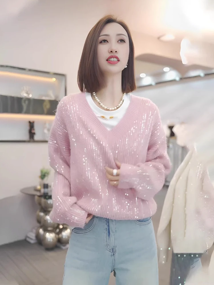Gentle Shiny Pink Knitted Sweater Women's Winter New Style Elegant Unique Super Beautiful Sweater Sweet Style Loose Fit Long ...
Gentle Shiny Pink Knitted Sweater Women's Winter New Style Elegant Unique Super Beautiful Sweater Sweet Style Loose Fit Long ...