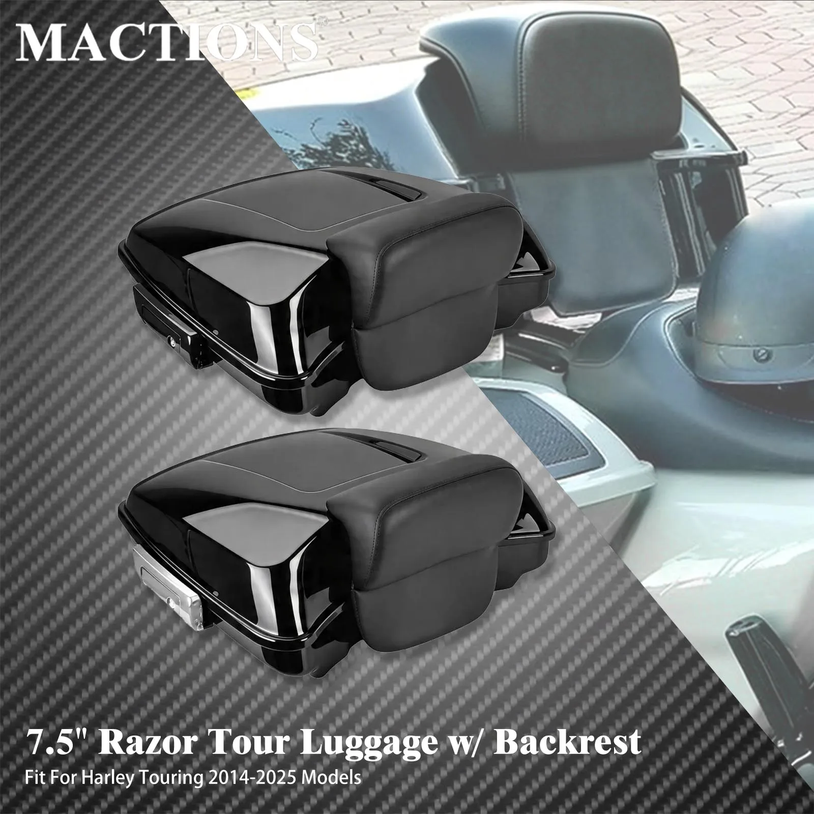 Motorcycle 7.5" Razor Tour Luggage w/ Backrest Trunk Rear Tail Box For Harley Touring Road Street Electra Glide FLHTK 2014-2025
Motorcycle 7.5" Razor Tour Luggage w/ Backrest Trunk Rear Tail Box For Harley Touring Road Street Electra Glide FLHTK 2014-2025