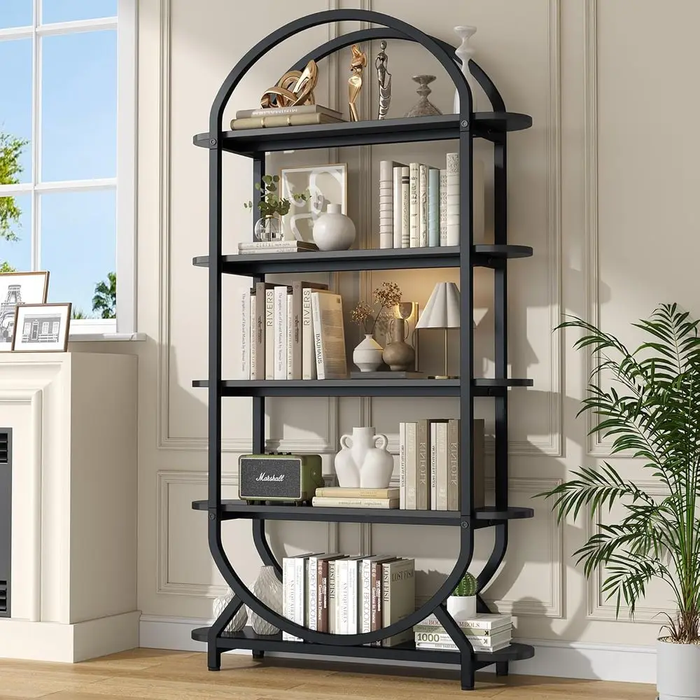5-Tier Curved Bookshelf - Industrial Style Open Display Storage Unit for Living Room or Home Office, Black
5-Tier Curved Bookshelf - Industrial Style Open Display Storage Unit for Living Room or Home Office, Black