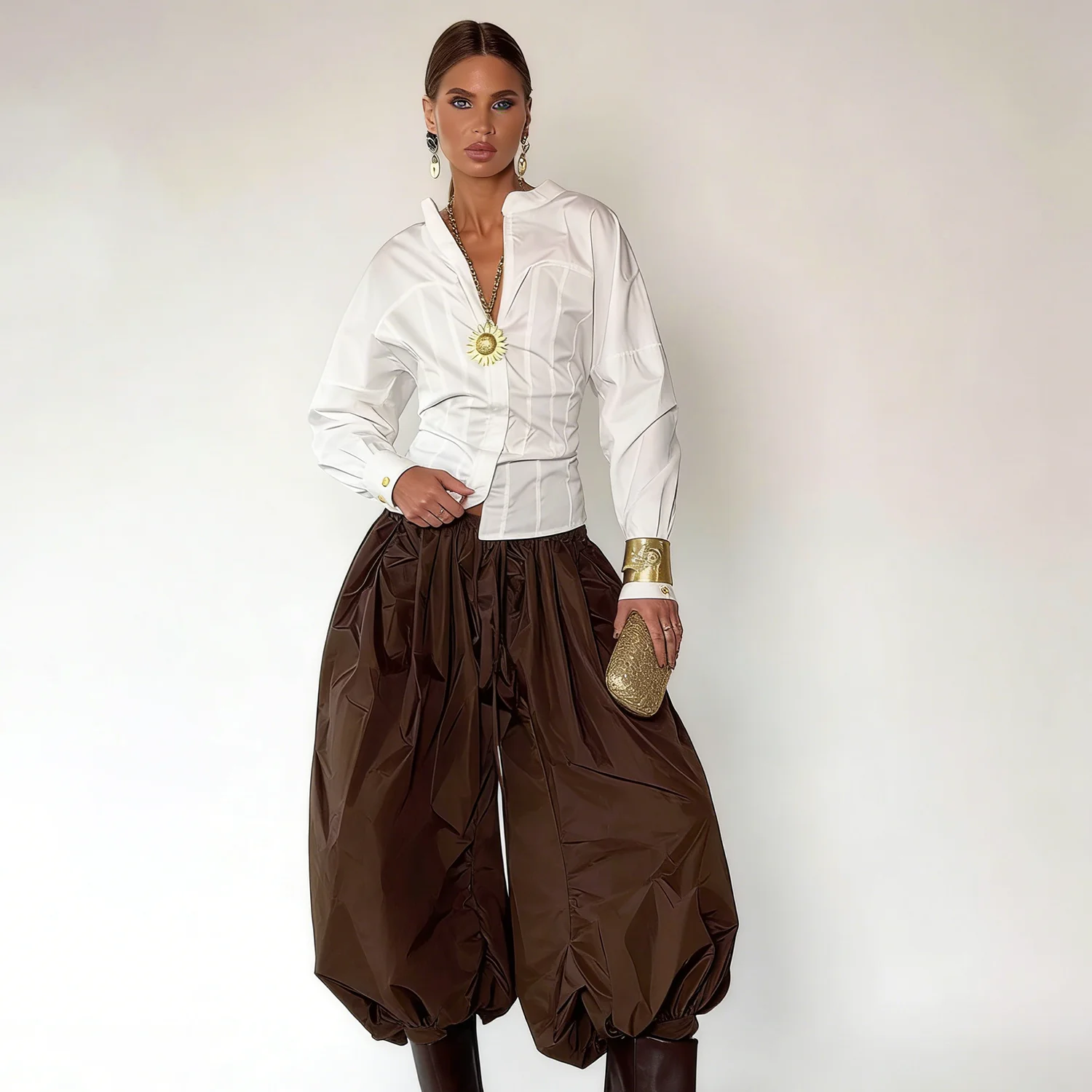 LIMO Women's Back Lace-Up Corset Blouse – White Cotton V-Neck Long Sleeve Stand Collar Elegant Party & Office Wear Top 2026
LIMO Women's Back Lace-Up Corset Blouse – White Cotton V-Neck Long Sleeve Stand Collar Elegant Party & Office Wear Top 2026