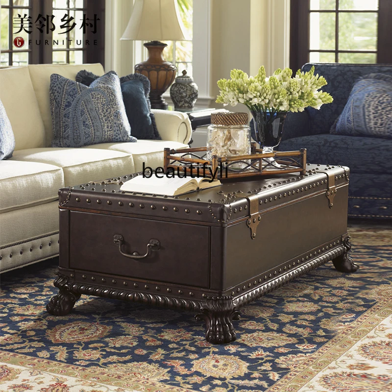 American Retro Villa Modern Solid Wood Antique Box Style Genuine Leather Reception Coffee Table Low Table
American Retro Villa Modern Solid Wood Antique Box Style Genuine Leather Reception Coffee Table Low Table