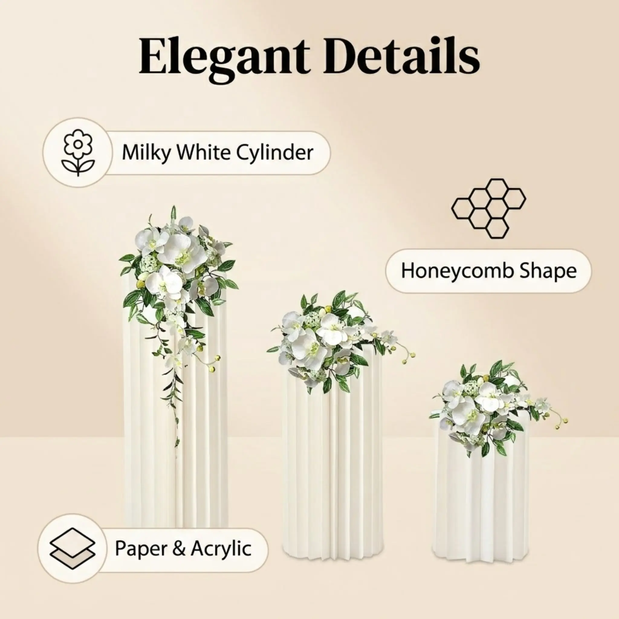 Set Of Three Cardboard Flower Stands Wedding Party Event Decorations Cylinder Display Pedestals Honeycomb Structure Easy Setup
Set Of Three Cardboard Flower Stands Wedding Party Event Decorations Cylinder Display Pedestals Honeycomb Structure Easy Setup
