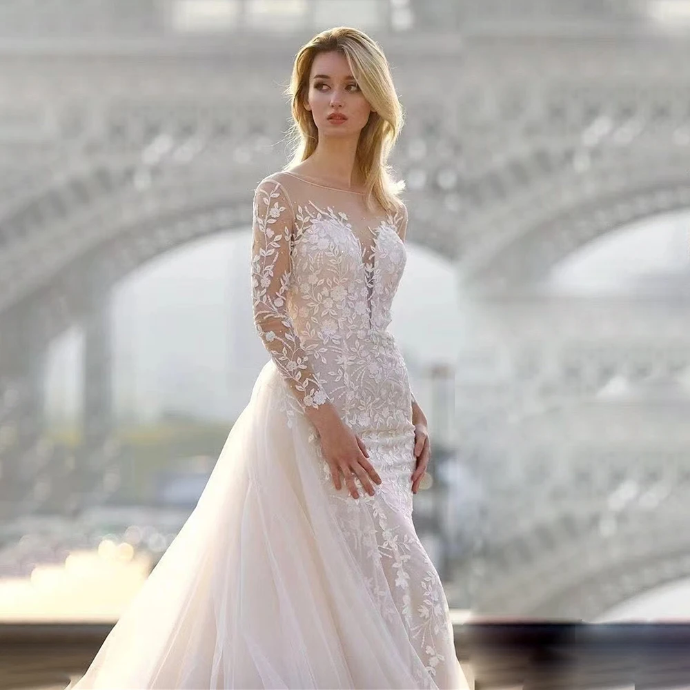 2025 Elegant Wedding Dress Bride Gowns Formal Bride Dress Boat Neck Long Sleeve Applique Wedding Gown for Bridal Customized
2025 Elegant Wedding Dress Bride Gowns Formal Bride Dress Boat Neck Long Sleeve Applique Wedding Gown for Bridal Customized