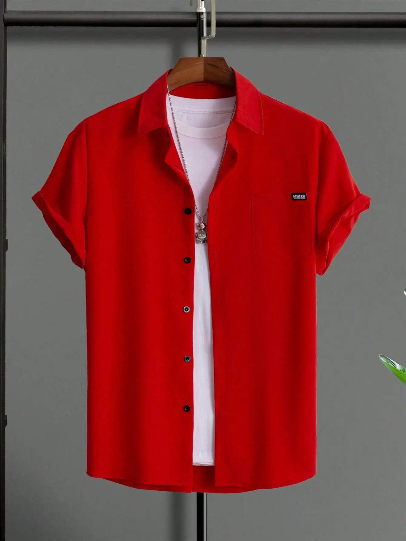 Men's Solid Red Short Sleeve Button-Up Shirt with Chest Pocket
Men's Solid Red Short Sleeve Button-Up Shirt with Chest Pocket