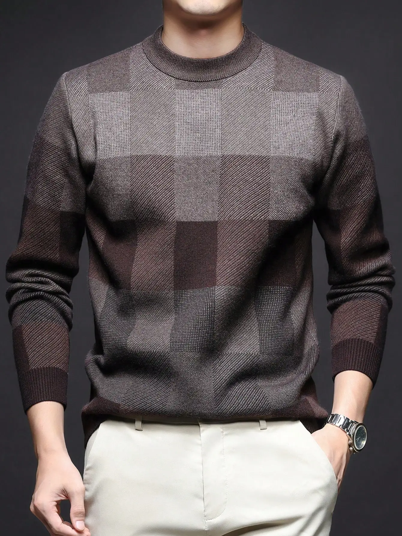 Men's Thick Round Neck Jacquard Knit Sweater with Plaid Pattern, Business Casual Long Sleeve Pullover for Autumn Winter
Men's Thick Round Neck Jacquard Knit Sweater with Plaid Pattern, Business Casual Long Sleeve Pullover for Autumn Winter