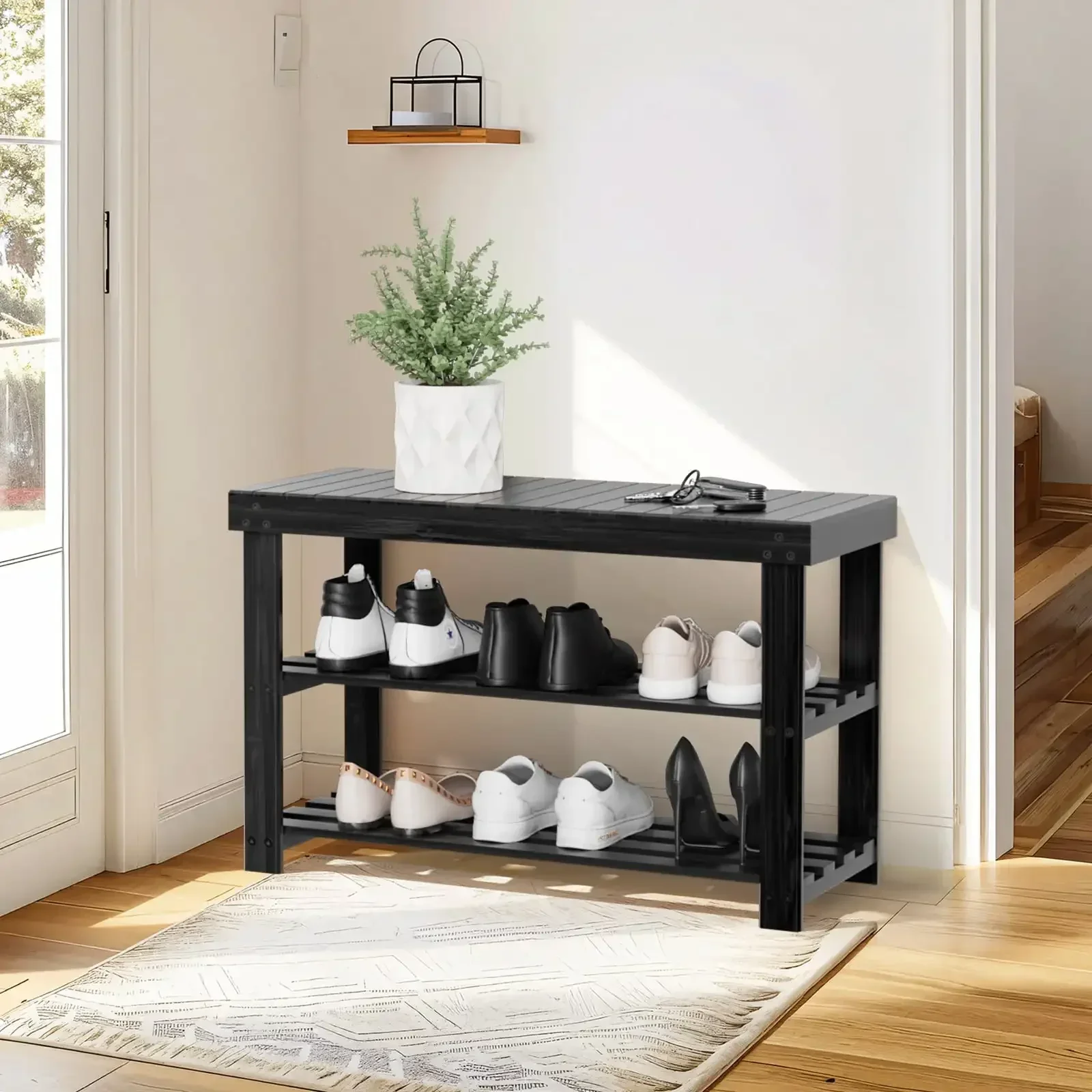 3 Tier Bamboo Shoe Storage Bench for Entryway,Wood Hallway Shoe Rack Shoe Organizer Shelf for Living Room Bedroom,Black
3 Tier Bamboo Shoe Storage Bench for Entryway,Wood Hallway Shoe Rack Shoe Organizer Shelf for Living Room Bedroom,Black