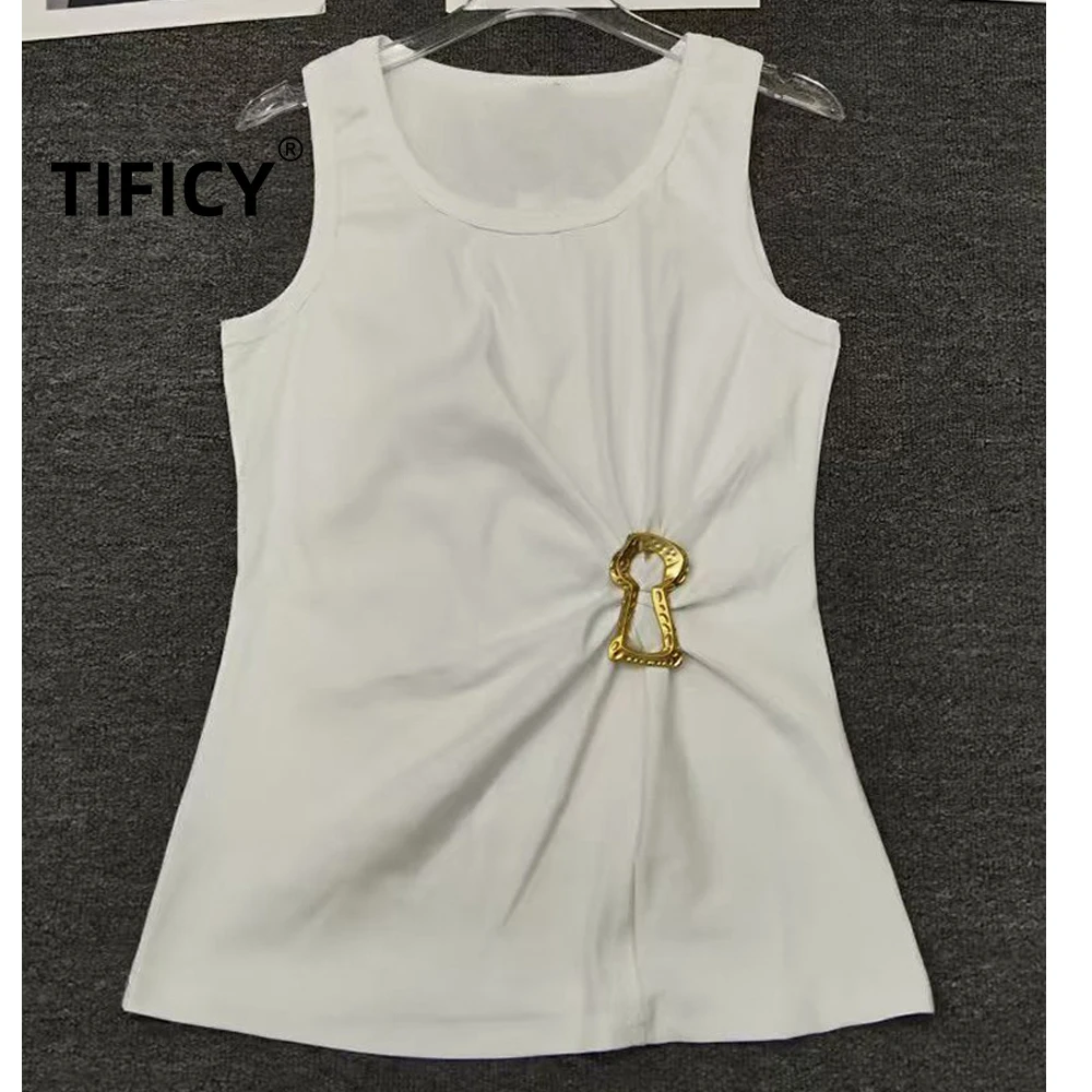 High Street Tees Tanks Women's Pullover Short Sleeved T-shirt Summer Fashion Metal Buckle Twisted Pleat Waist Knit Tank
High Street Tees Tanks Women's Pullover Short Sleeved T-shirt Summer Fashion Metal Buckle Twisted Pleat Waist Knit Tank