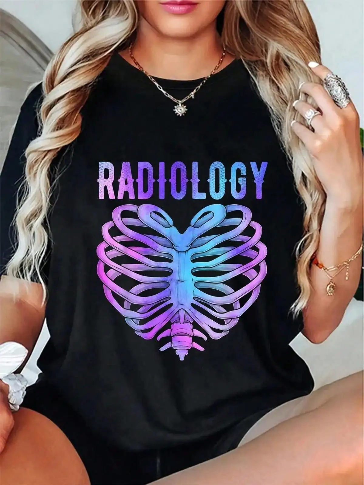 Plus Size - Radiology Heart Ribcage Tie-Dye Graphic T-Shirt - Xray Technologist Design, Unisex Casual Tee, Black With Purple-Pink Gradient, Short Sleeve Round Neck, Machine Washable, Leisure Clothing, Statement Shirt, Comfortable Fit, Printed Top, Plus S
Plus Size - Radiology Heart Ribcage Tie-Dye Graphic T-Shirt - Xray Technologist Design, Unisex Casual Tee, Black With Purple-Pink Gradient, Short Sleeve Round Neck, Machine Washable, Leisure Clothing, Statement Shirt, Comfortable Fit, Printed Top, Plus S
