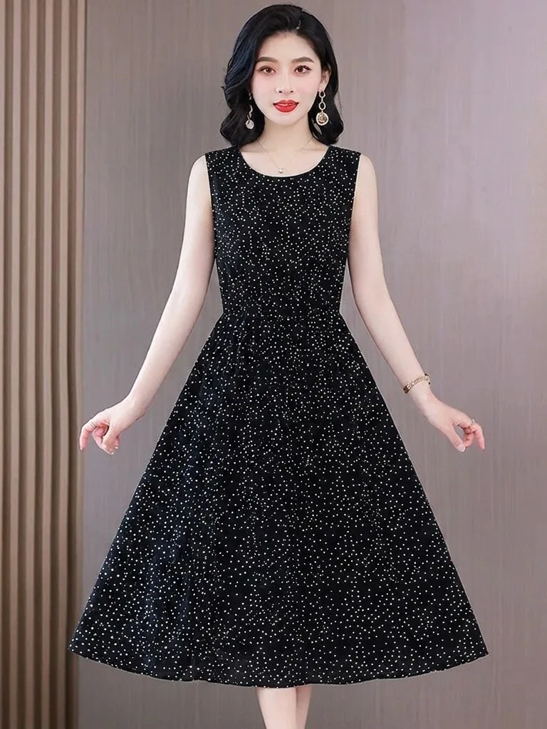 Elegant Vintage Korean Style Sleeveless Polka Dot Dress Women's Waist Cinching Slimming Maxi Back Middle Aged Women's Clothing
Elegant Vintage Korean Style Sleeveless Polka Dot Dress Women's Waist Cinching Slimming Maxi Back Middle Aged Women's Clothing