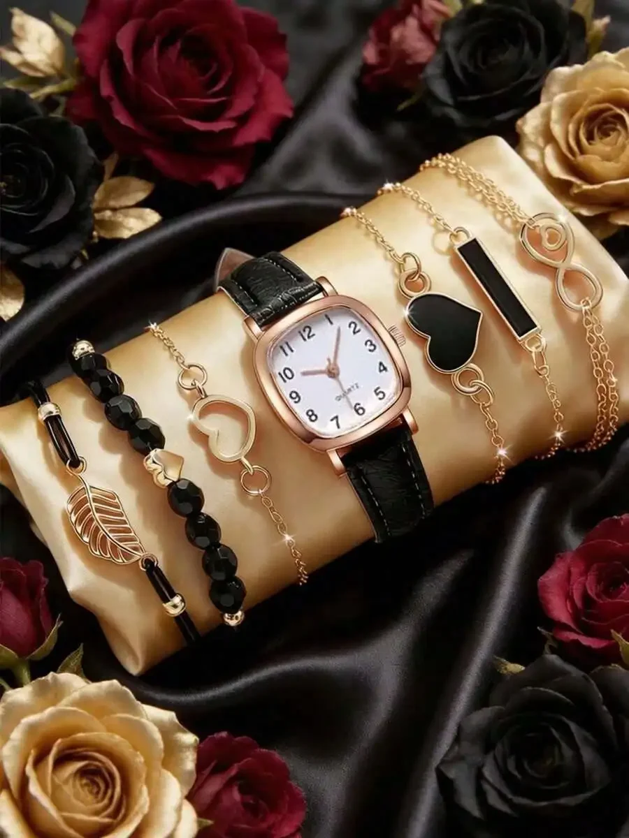 Square Dial Quartz Analog Watch With Black Leather Strap And Rhinestone Accents
Square Dial Quartz Analog Watch With Black Leather Strap And Rhinestone Accents