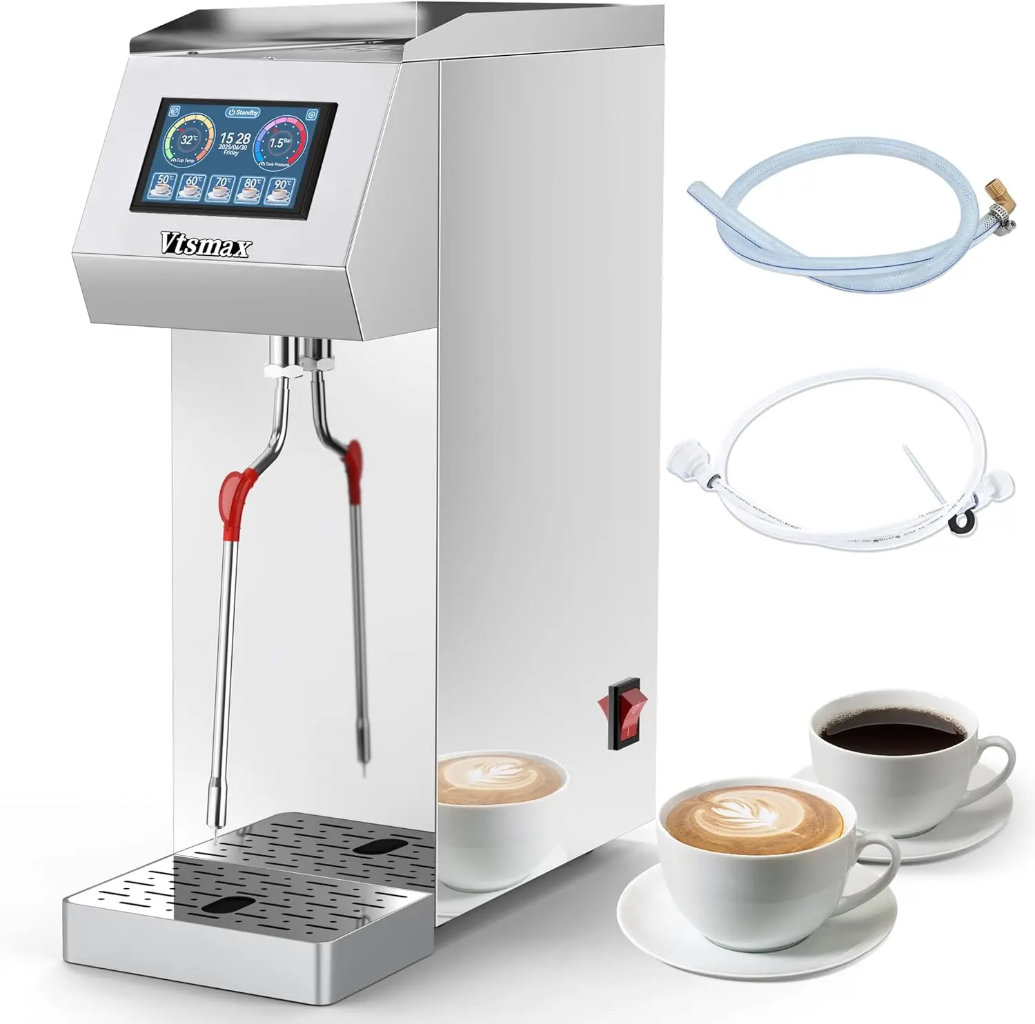 Commercial Milk Frother 2KW, Automatic Stainless Steel Steam Frother with Touch Control LED Display, 6 Temp Settings, External W
Commercial Milk Frother 2KW, Automatic Stainless Steel Steam Frother with Touch Control LED Display, 6 Temp Settings, External W