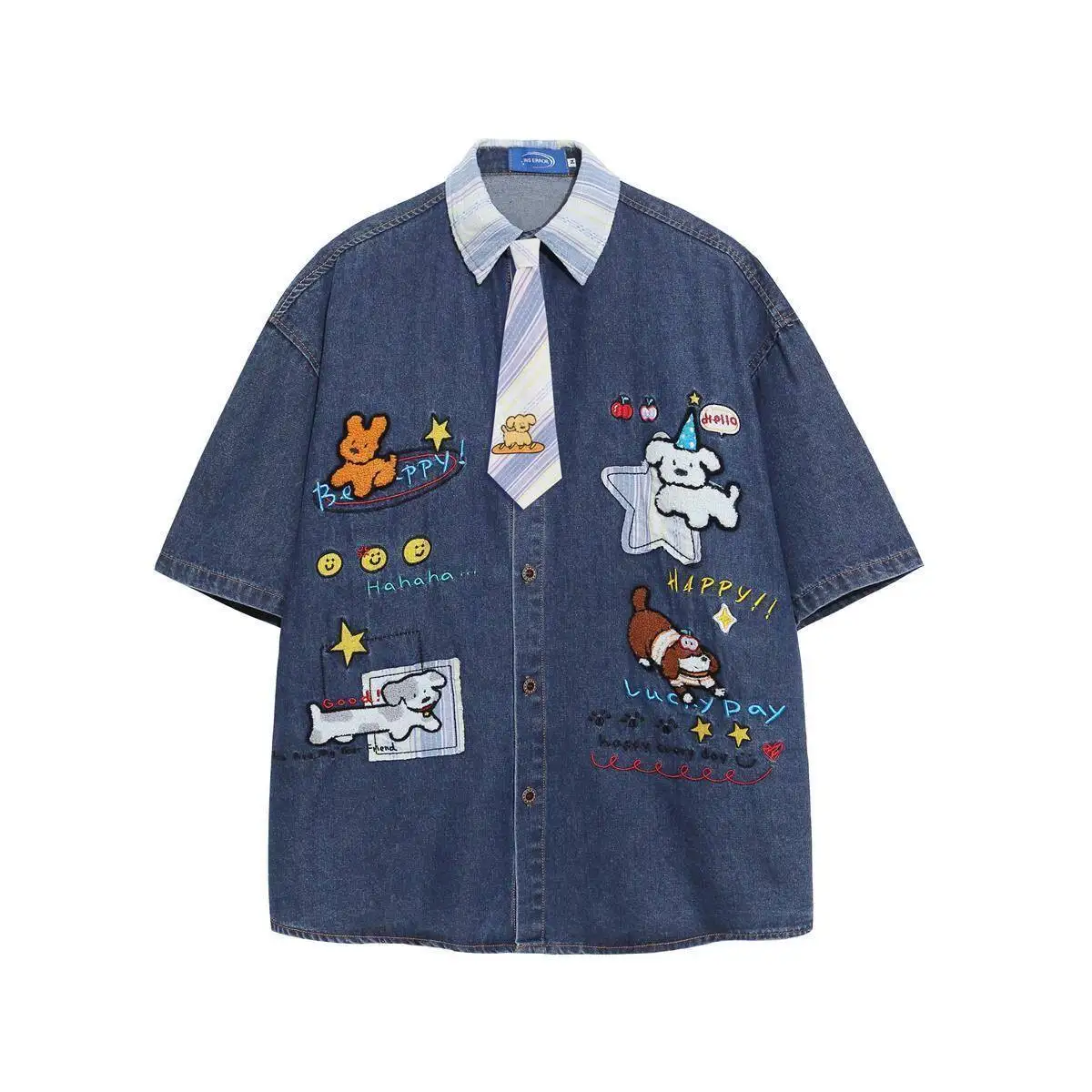 Summer Mens Cartoon Embroidery Denim Shirt Fun Little Dog Short Sleeve College Style Breathable Polyester Fiber Flip Collar B...
Summer Mens Cartoon Embroidery Denim Shirt Fun Little Dog Short Sleeve College Style Breathable Polyester Fiber Flip Collar B...