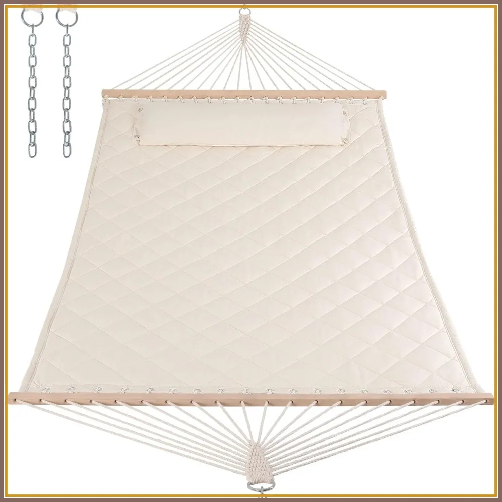 Two Person Hammock with Spreader Bars, Detachable Pillow, 450 LBS Capacity Cream
Two Person Hammock with Spreader Bars, Detachable Pillow, 450 LBS Capacity Cream