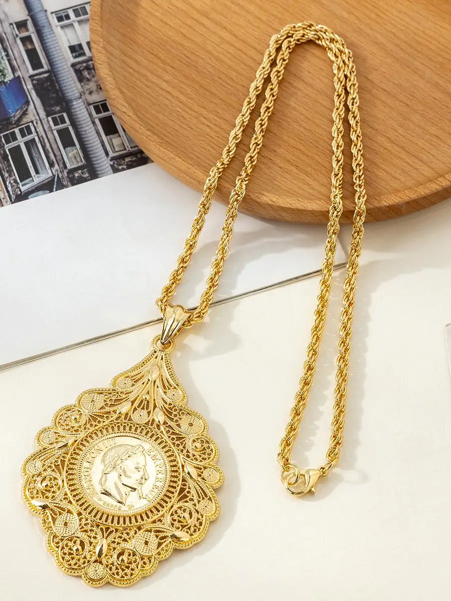 Moroccan Style Gold Plated Pendant Necklace Arab Fashion Long Chain Bridal Jewelry Accessory
Moroccan Style Gold Plated Pendant Necklace Arab Fashion Long Chain Bridal Jewelry Accessory