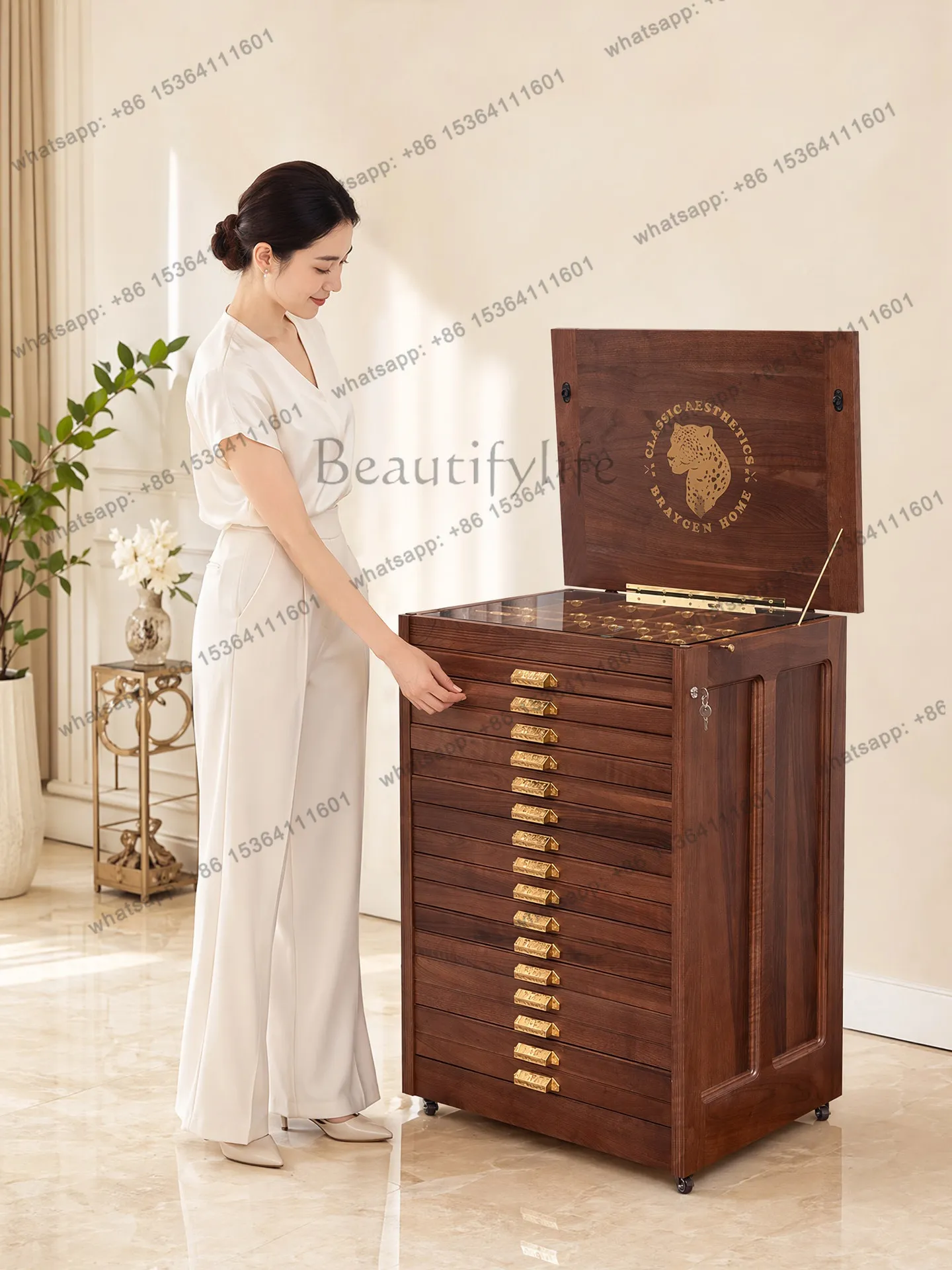Solid wood with lock dental cabinet with wheel multi-drawer storage household high-end storage jewelry storage cabinet
Solid wood with lock dental cabinet with wheel multi-drawer storage household high-end storage jewelry storage cabinet