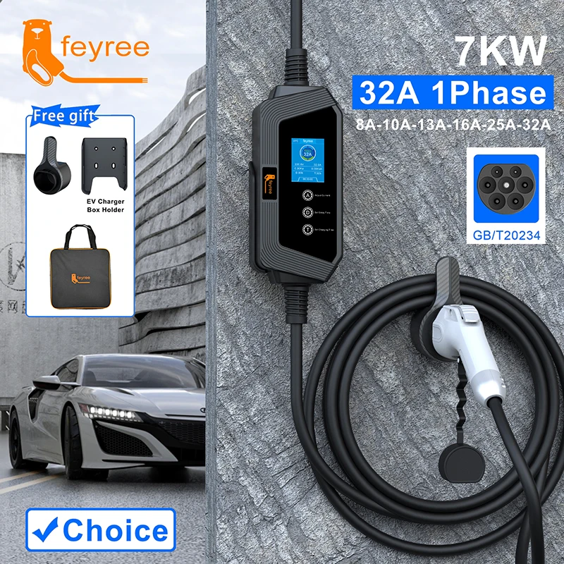 feyree 7KW 32A 1Phase GBT Charger EV Charger Portable 5M Cable with CEE Plug for Electric Vehicle Car Charger EVSE Charging Box
feyree 7KW 32A 1Phase GBT Charger EV Charger Portable 5M Cable with CEE Plug for Electric Vehicle Car Charger EVSE Charging Box