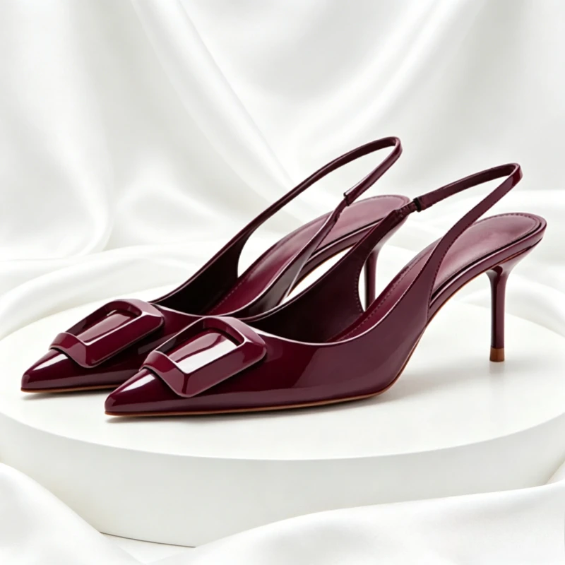 Burgundy Patent Leather Slingback Heels for Ladies Square Buckle Detail Pointed Toe Summer Heeled Sandals Elegant Women's Pump
Burgundy Patent Leather Slingback Heels for Ladies Square Buckle Detail Pointed Toe Summer Heeled Sandals Elegant Women's Pump