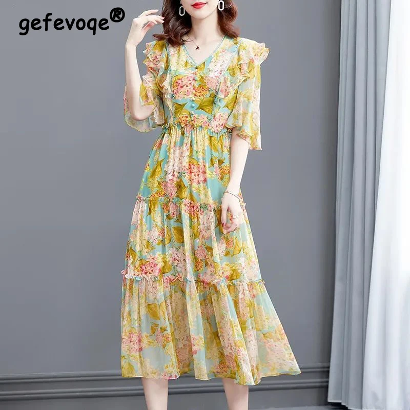Women's Clothing Floral Print Ruffle Elegant Long Party Dresses 2023 Summer Trend V Neck Short Sleeve Sweet Beach Dress Vestidos
Women's Clothing Floral Print Ruffle Elegant Long Party Dresses 2023 Summer Trend V Neck Short Sleeve Sweet Beach Dress Vestidos