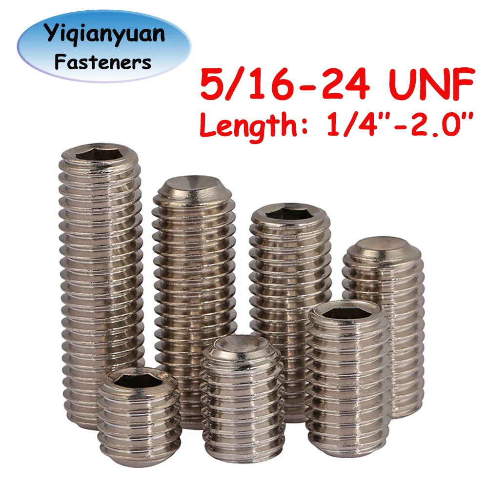 Yiqianyuan 5/16-24x1/4"~2" UNF Thread SUS304 Stainless Steel Hexagon Socket Set Screws With Cup Point Headless Screws
Yiqianyuan 5/16-24x1/4"~2" UNF Thread SUS304 Stainless Steel Hexagon Socket Set Screws With Cup Point Headless Screws