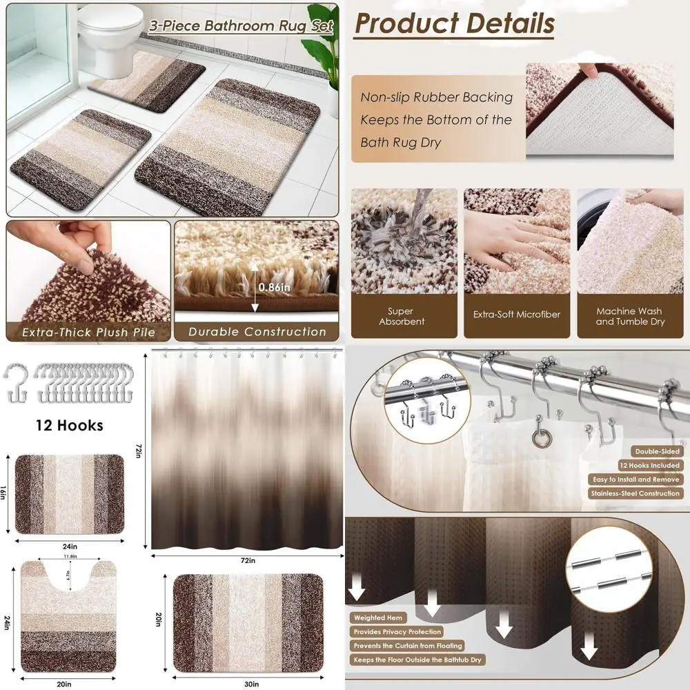 Modern Ombre Shower Curtain Set with Waterproof Liner and Non-Slip Bath Rugs for Vintage Bathroom Decor
Modern Ombre Shower Curtain Set with Waterproof Liner and Non-Slip Bath Rugs for Vintage Bathroom Decor