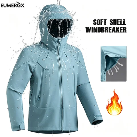 EUMERGX Men's Women's Waterproof SoftShell Jacket Inner Fleece Warm Windbreaker Unisex Hiking Climbing Trekking Outdoor Raincoat