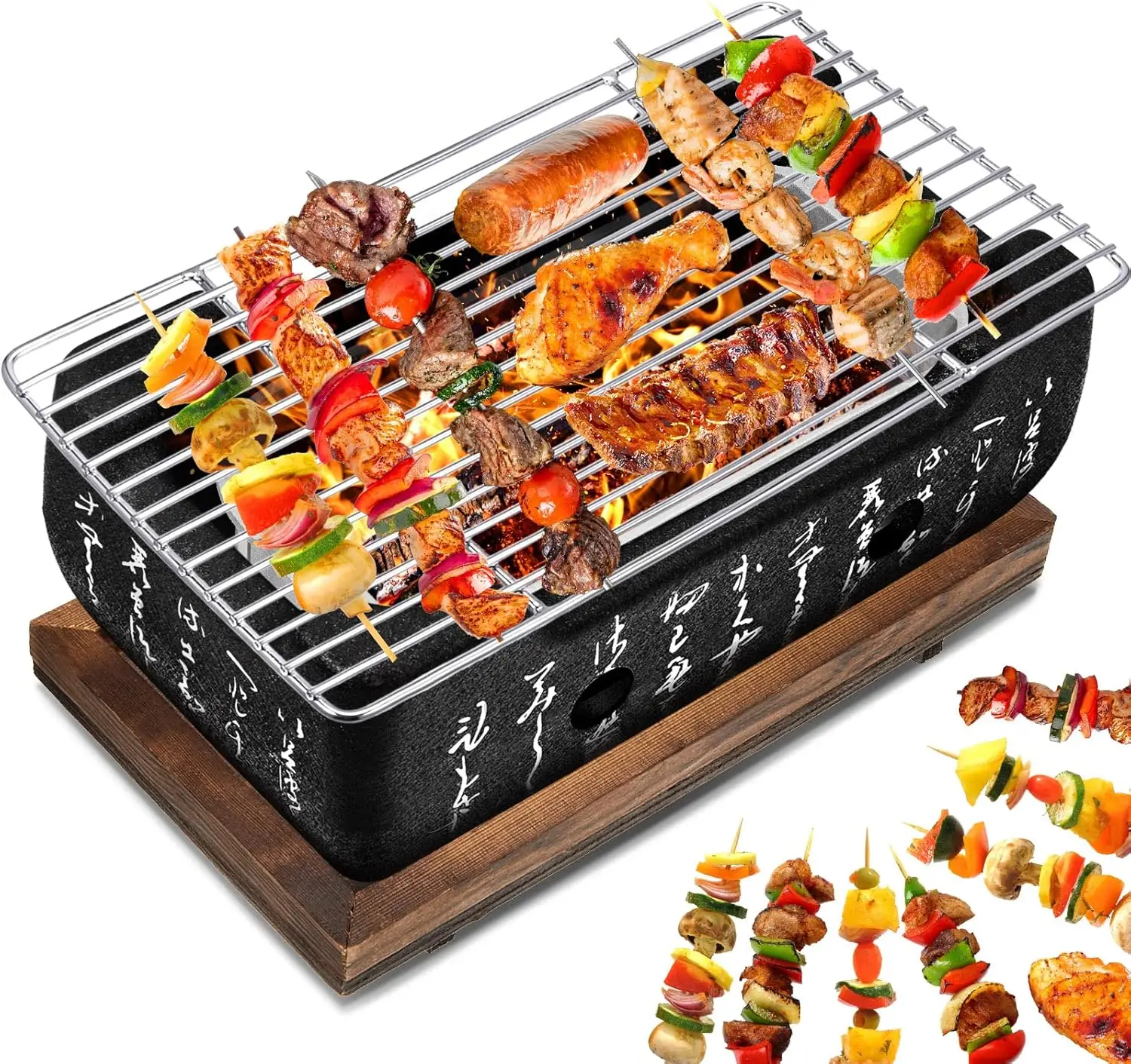 Japanese Style Portable Hibachi Grill Aluminum Alloy Charcoal Stove with Wire Mesh & Wooden Base
Japanese Style Portable Hibachi Grill Aluminum Alloy Charcoal Stove with Wire Mesh & Wooden Base