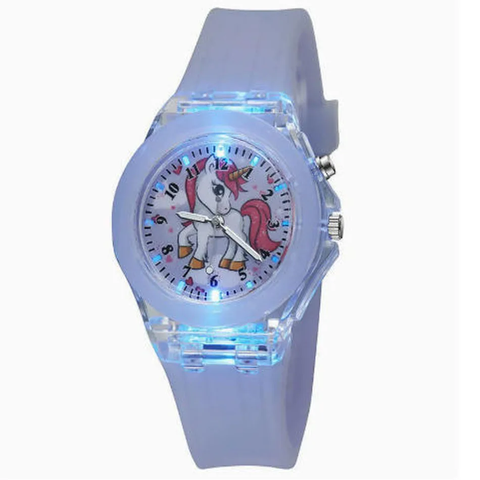 2027 New cartoon unicorn watch for primary school students and children, luminous and glowing silicone quartz
2027 New cartoon unicorn watch for primary school students and children, luminous and glowing silicone quartz