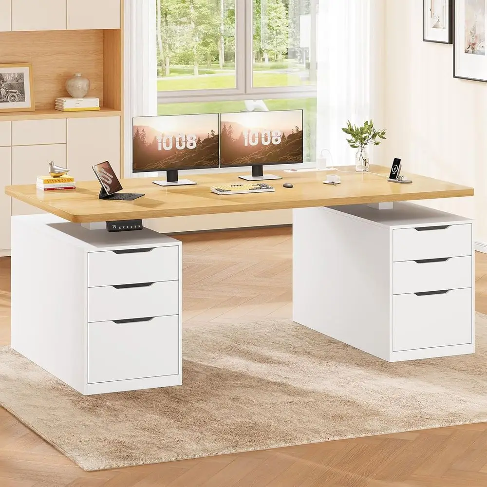 6-Drawer 55 White & Oak Electric Adjustable Standing Desk with Storage and Power Outlets
6-Drawer 55 White & Oak Electric Adjustable Standing Desk with Storage and Power Outlets
