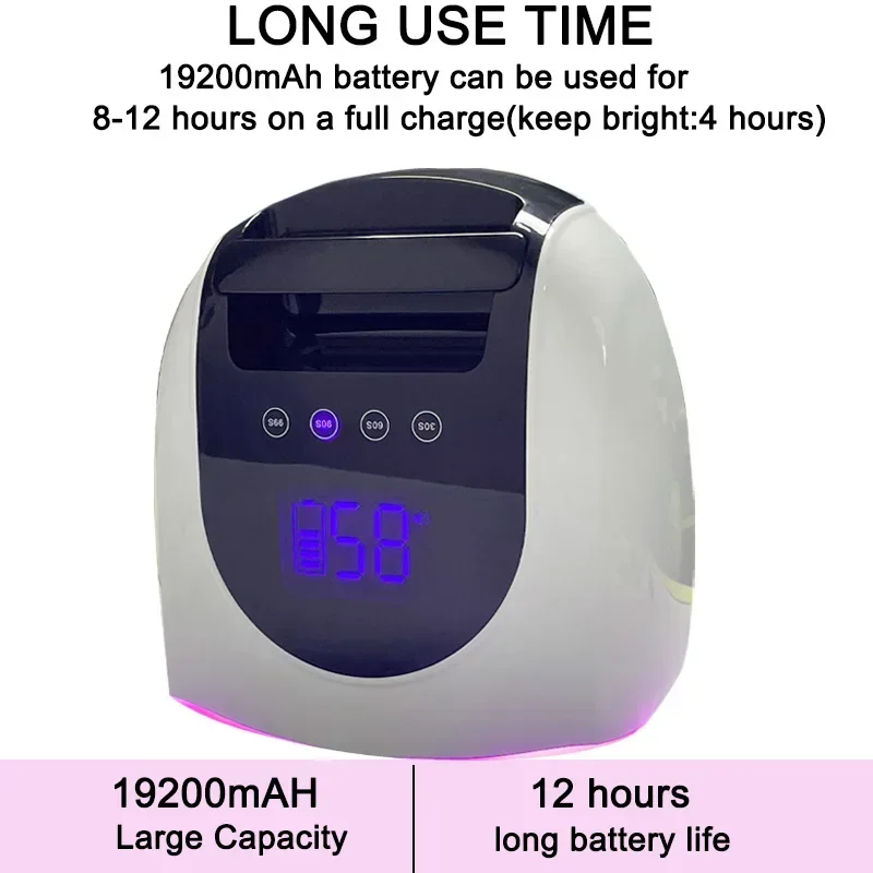 Rechargeable UV LED Nail lamp 19200mAh Cordless Nail Dryer with Removable Stainless Steel Bottom 4 Timer Setting & Smart Sensor
Rechargeable UV LED Nail lamp 19200mAh Cordless Nail Dryer with Removable Stainless Steel Bottom 4 Timer Setting & Smart Sensor