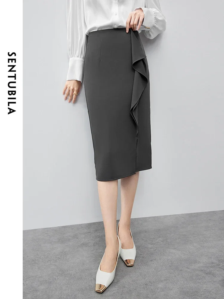 SENTUBILA Elegant Ruffles Skirt for Women's 2025 Spring Straight Solid Slit-hem Knee Length Skirt Women Long Skirt 143Q55699
SENTUBILA Elegant Ruffles Skirt for Women's 2025 Spring Straight Solid Slit-hem Knee Length Skirt Women Long Skirt 143Q55699