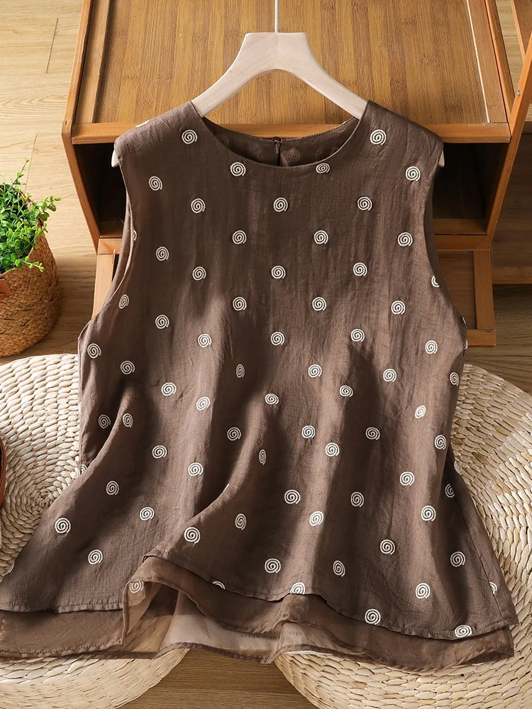 Elegant Embroidered Sleeveless Vest Women's Loose Polka Dot Summer Top Casual Style round Neckline Full Size Fashion
Elegant Embroidered Sleeveless Vest Women's Loose Polka Dot Summer Top Casual Style round Neckline Full Size Fashion