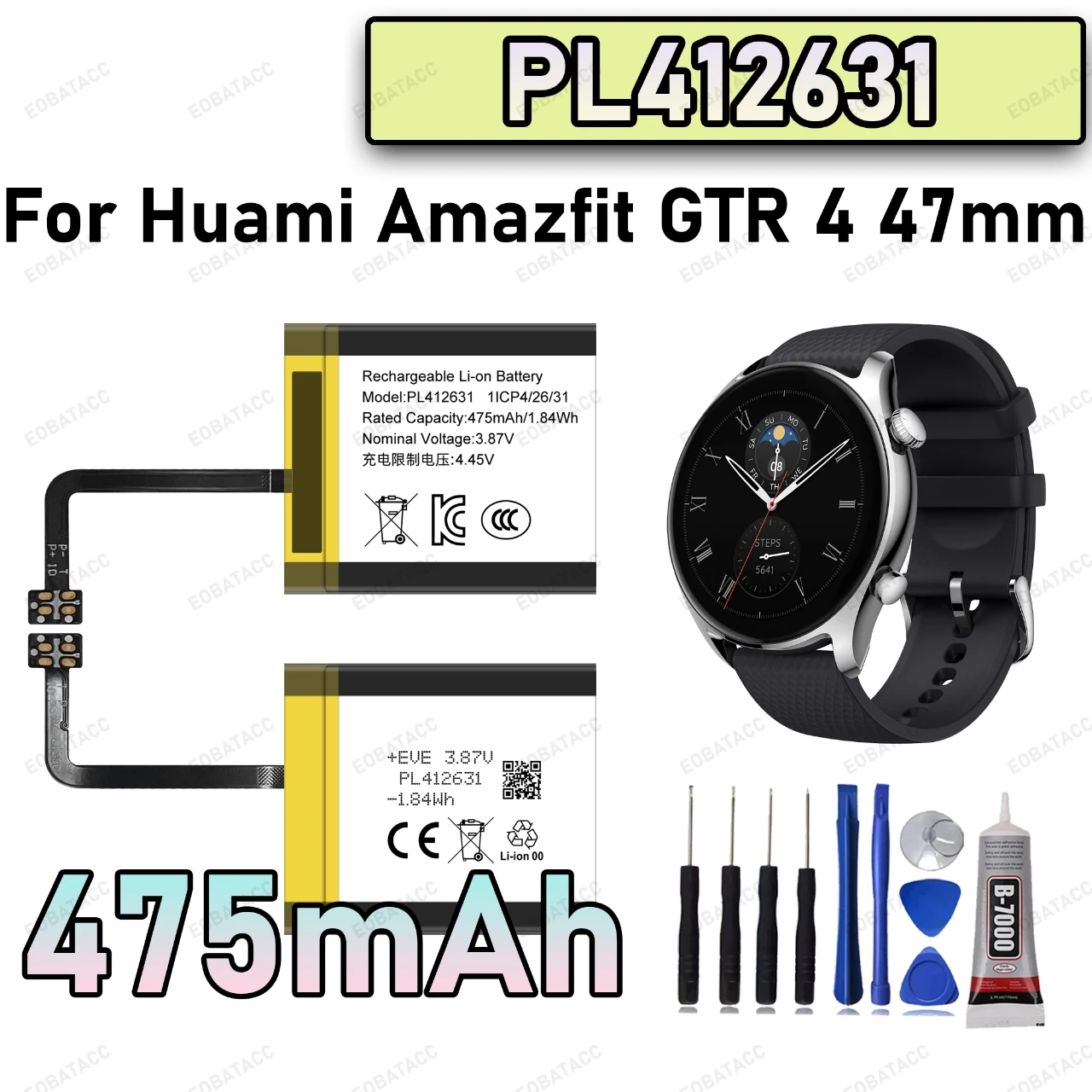 100% New Zero Cycle PL412631 Battery For Huami Amazfit GTR 4 47MM Smart Watch Bateria +Free Tools
100% New Zero Cycle PL412631 Battery For Huami Amazfit GTR 4 47MM Smart Watch Bateria +Free Tools