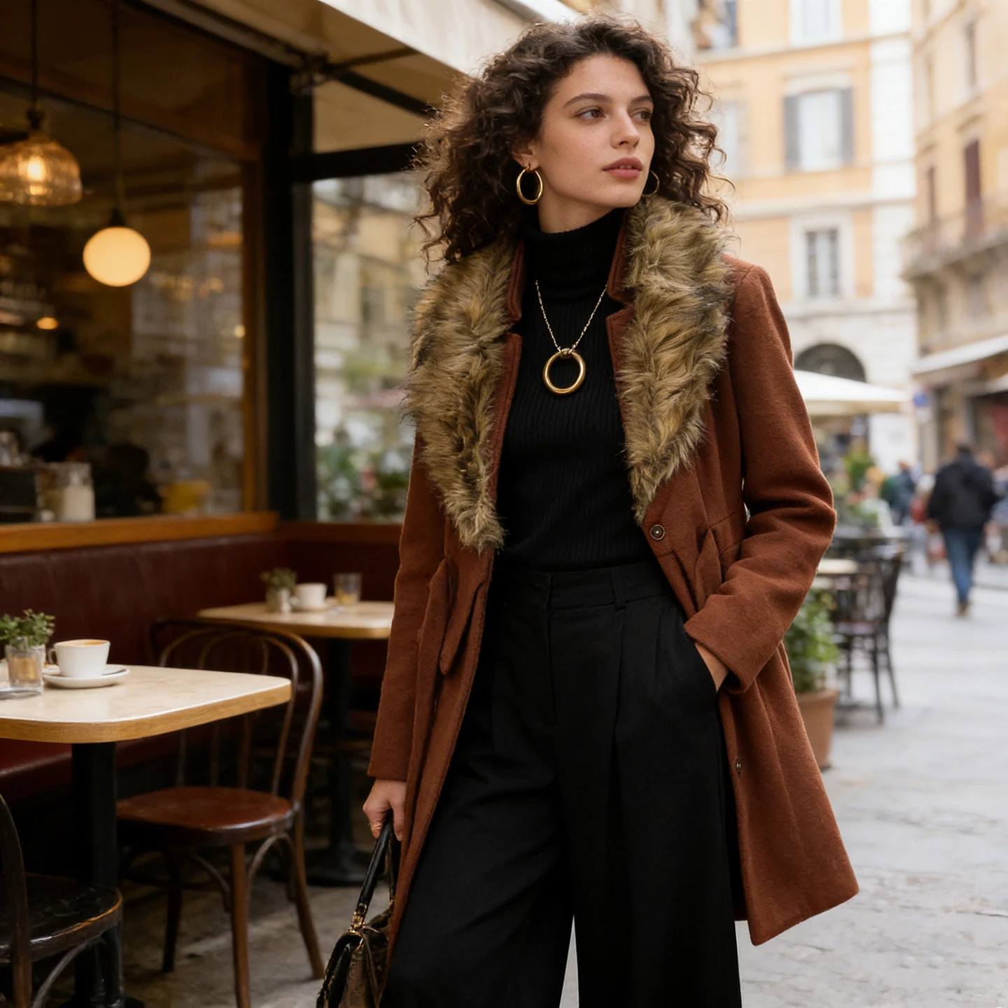 Stylish Retro Woolen Coat Women's Fashionable Belted Fur Collar Outerwear Warm Mid-Length Thickened Polyester
Stylish Retro Woolen Coat Women's Fashionable Belted Fur Collar Outerwear Warm Mid-Length Thickened Polyester