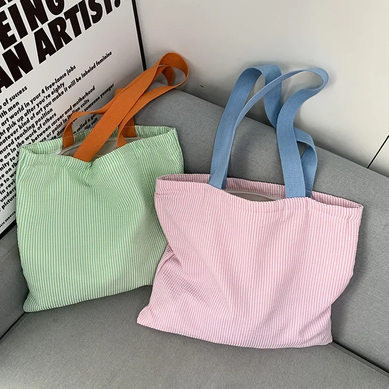 Stripe Contrast Color Women's Canvas Shoulder Bag Large Capacity CollegeBook Tote Zipper Handbags Simple Commuter Shopping Bag
Stripe Contrast Color Women's Canvas Shoulder Bag Large Capacity CollegeBook Tote Zipper Handbags Simple Commuter Shopping Bag