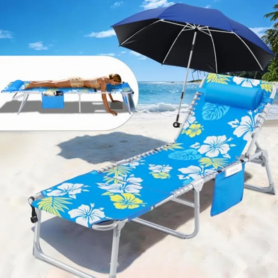 3-in-1 Beach Lounge Chair for Outdoor Sun Tanning, Blue Polyester Fabric, 5-Position Recliner with Face Hole Umbrella, Foldable
3-in-1 Beach Lounge Chair for Outdoor Sun Tanning, Blue Polyester Fabric, 5-Position Recliner with Face Hole Umbrella, Foldable