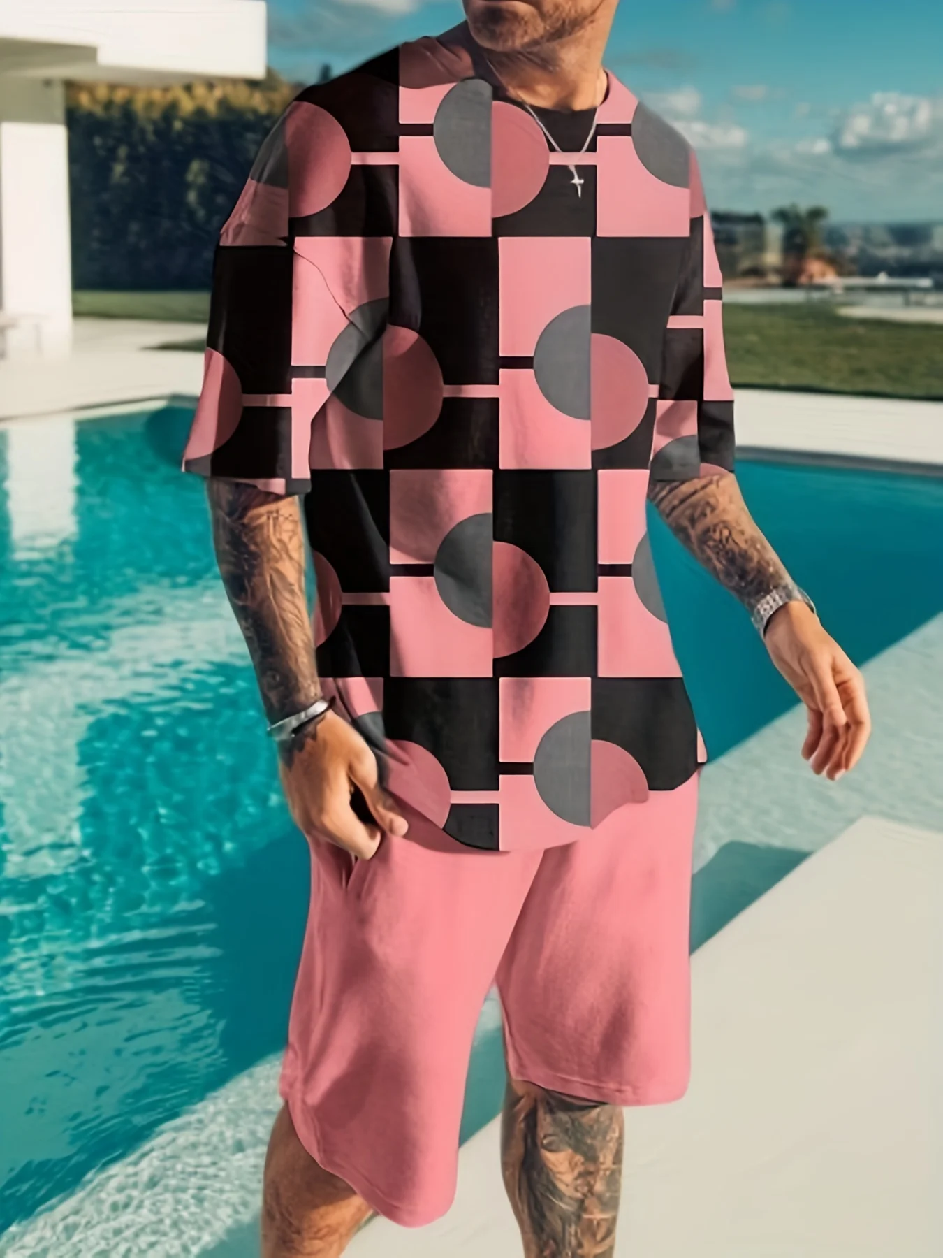 Plus Size Men's Sector & Square Graphic Print T-shirt & Shorts Tracksuit For Summer, Men's Casual Trendy 2Pcs Outfits For Males,
Plus Size Men's Sector & Square Graphic Print T-shirt & Shorts Tracksuit For Summer, Men's Casual Trendy 2Pcs Outfits For Males,