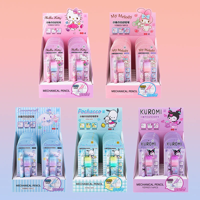 16 шт., набор механических карандашей Sanrio Pochacco Kuromi mymelody, студенческие канцелярские принадлежности, ластик, ручка, автоматический карандаш, школьные принадлежности
16 шт., набор механических карандашей Sanrio Pochacco Kuromi mymelody, студенческие канцелярские принадлежности, ластик, ручка, автоматический карандаш, школьные принадлежности