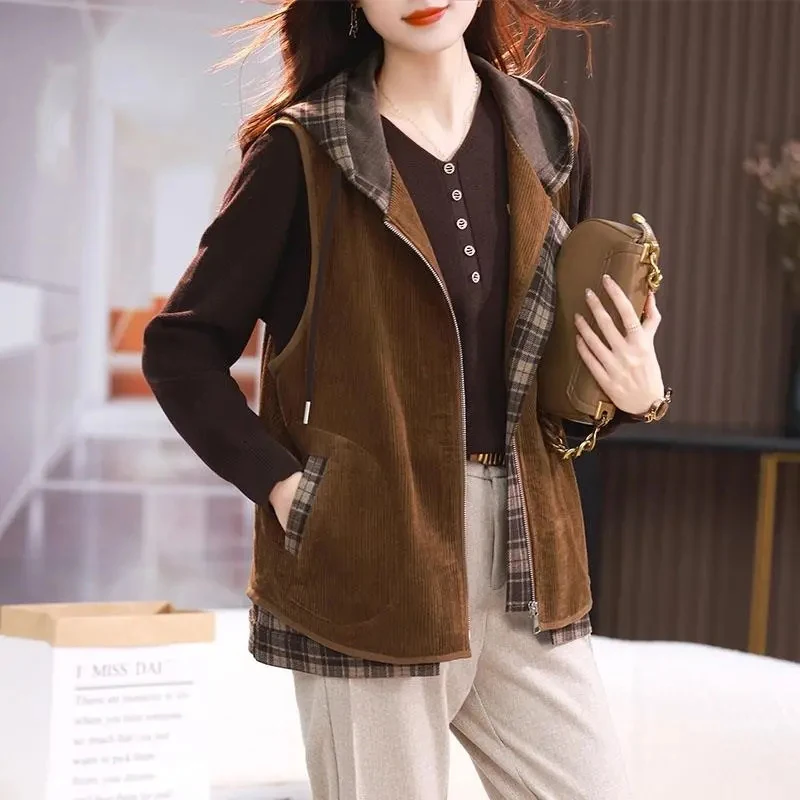 2023NewSpring Autumn Splicing Corduroy Short Vest Coat Female Hooded Sleevele Waistcoat Jacket Women Casual Overcoat Ladies Tops
2023NewSpring Autumn Splicing Corduroy Short Vest Coat Female Hooded Sleevele Waistcoat Jacket Women Casual Overcoat Ladies Tops