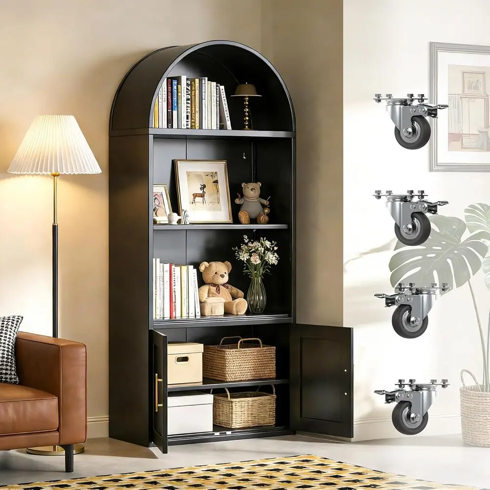 Arched Metal Bookshelf on Wheels with 2 Adjustable Shelves for Home or Office Living Room, Assembly Required
Arched Metal Bookshelf on Wheels with 2 Adjustable Shelves for Home or Office Living Room, Assembly Required