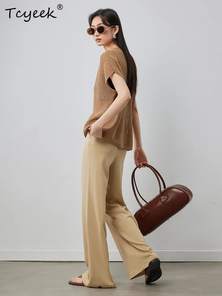 Tcyeek, элегантные костюмные брюки из 6% шелка шелковицы, женские однотонные брюки с высокой талией, повседневные офисные женские широкие брюки, лето-осень B46521QM
Tcyeek, элегантные костюмные брюки из 6% шелка шелковицы, женские однотонные брюки с высокой талией, повседневные офисные женские широкие брюки, лето-осень B46521QM