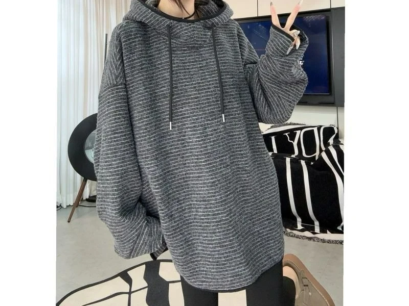 Striped Stand-up Collar Hooded Sweater Women's Autumn and Winter Loose and Thin Warm Backing Top
Striped Stand-up Collar Hooded Sweater Women's Autumn and Winter Loose and Thin Warm Backing Top