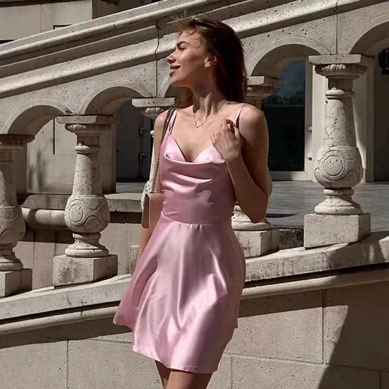 Talenza Pink Spaghetti Strap Mini Dress Summer New Fashion Sexy Backless Satin Short Dress Women's Elegant Party Evening Dress
Talenza Pink Spaghetti Strap Mini Dress Summer New Fashion Sexy Backless Satin Short Dress Women's Elegant Party Evening Dress