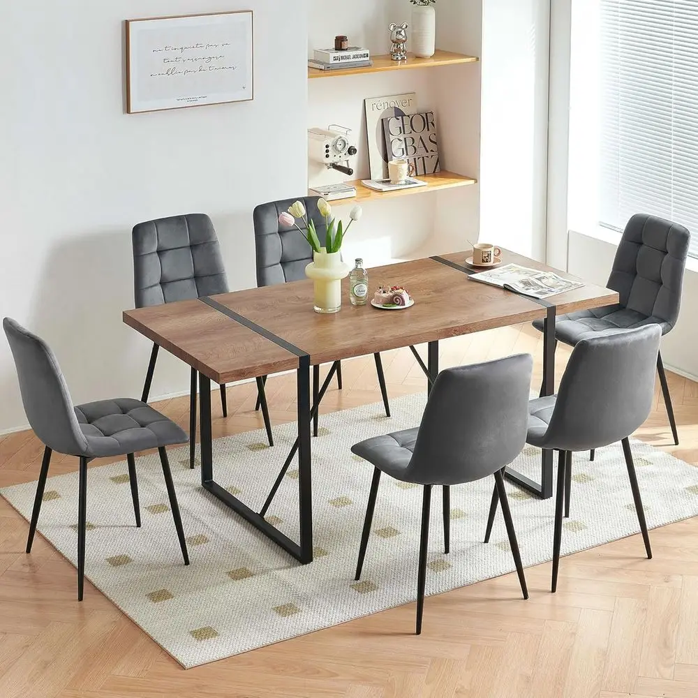6-Piece Rectangular Dining Set with Grey Velvet Chairs and Auxiliary Wood Top
6-Piece Rectangular Dining Set with Grey Velvet Chairs and Auxiliary Wood Top
