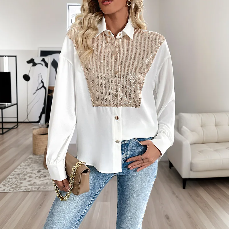 Blouses Women Shirt Turn Down Collar Sequins Full Sleeve Tops Y2k Streetwear Elegant Splice Casual Shirts Work Top 2025
Blouses Women Shirt Turn Down Collar Sequins Full Sleeve Tops Y2k Streetwear Elegant Splice Casual Shirts Work Top 2025